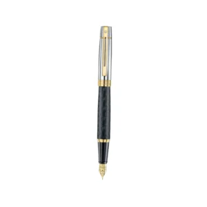 Sheaffer 300 E9347 Engraved Matt Black Barrel And Shiny Chrome Cap With PVD GOLD Trim Medium Fountain Pen