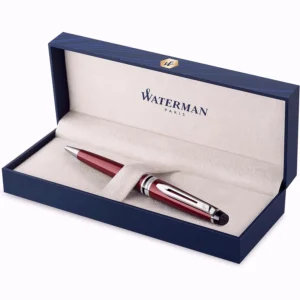 Waterman Expert Ballpoint Pen, Dark Red with Chrome Trim, Medium Point with Blue Refill,