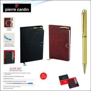 Pierre Cardin Elite Gift Set | Luxurious Satin Gold Finished Ball Pen & Premium Leather Diary with Magnetic Closure