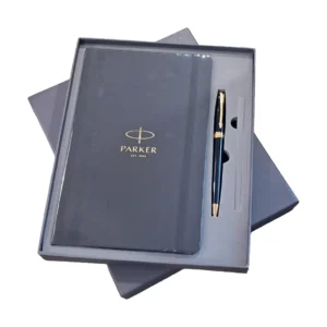 Parker Gift Set - (Parker Aster Matte Black, Gold Trim, Roller Ball Pen with Large Notebook) 1 Pen + 1 Note Book