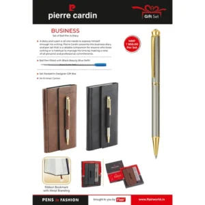 Pierre Cardin Business Gift Set | Luxorious Chorme Finished Ball Pen & Premium Leather Brown Diary