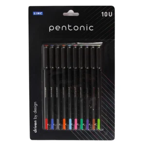 Pentonic Ball Pen Blister Pack | Black Matte Finish Body, Effortless Writing Ball Pen (Pack of 10, Ink Color - Multicolor)