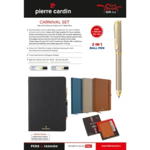 Pierre Cardin Carnival Gift Set | Vista Premium Copper Nickle Finish 2 in 1 Ball Pen with Fancy Leather Cover Diary