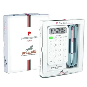Pierre Cardin White Stallion Gift Set | Premium White Body Pen & Large Display 12 Digits Calculator
