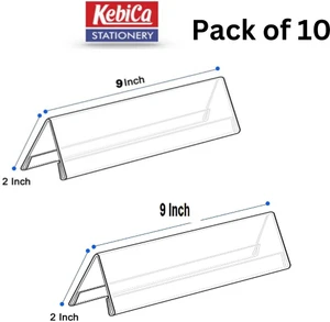 Kebica 9 Inch Name Plate A-Shape Acrylic 2-Side For Display Option Transparent Name Plate Holder