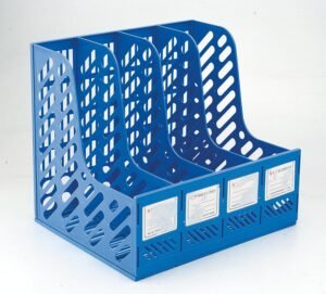 Kebica Magazine Rack Case Stand 4 Compartments Plastic Storage Rack – Paper Document, Tray Organizer, File Dividers, Space-Saving Magazine & Book Holder For Office Desk,