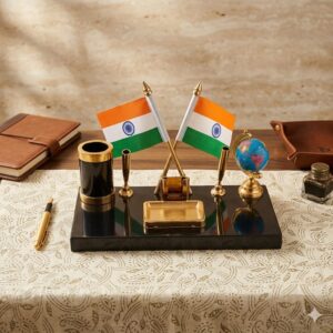Kebica Compartments Acrylic Model PS-860 Pen stand with Flag And Globe
