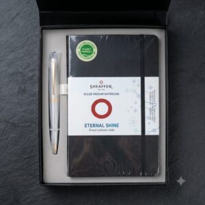 Sheaffer Gift Set ft. Glossy Black G9342 Ballpoint Pen with Gold Tone Trim and Medium Notebook