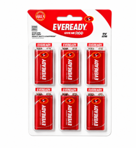 Eveready 9V Battery, Super Heavy Duty Zinc Carbon Battery for Smoke Detectors, Toys & Electronics - Pack of 6
