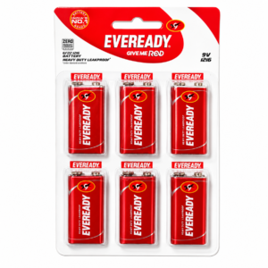 Eveready 9V Battery, Super Heavy Duty Zinc Carbon Battery for Smoke Detectors, Toys & Electronics - Pack of 6